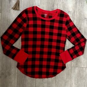 Old Navy Women's Petite Large Buffalo Plaid Waffle Knit Long Sleeve Crew Neck